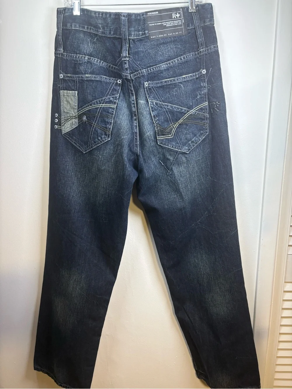 Rocawear Men’s Straight Jeans in Dark Blue Wash
